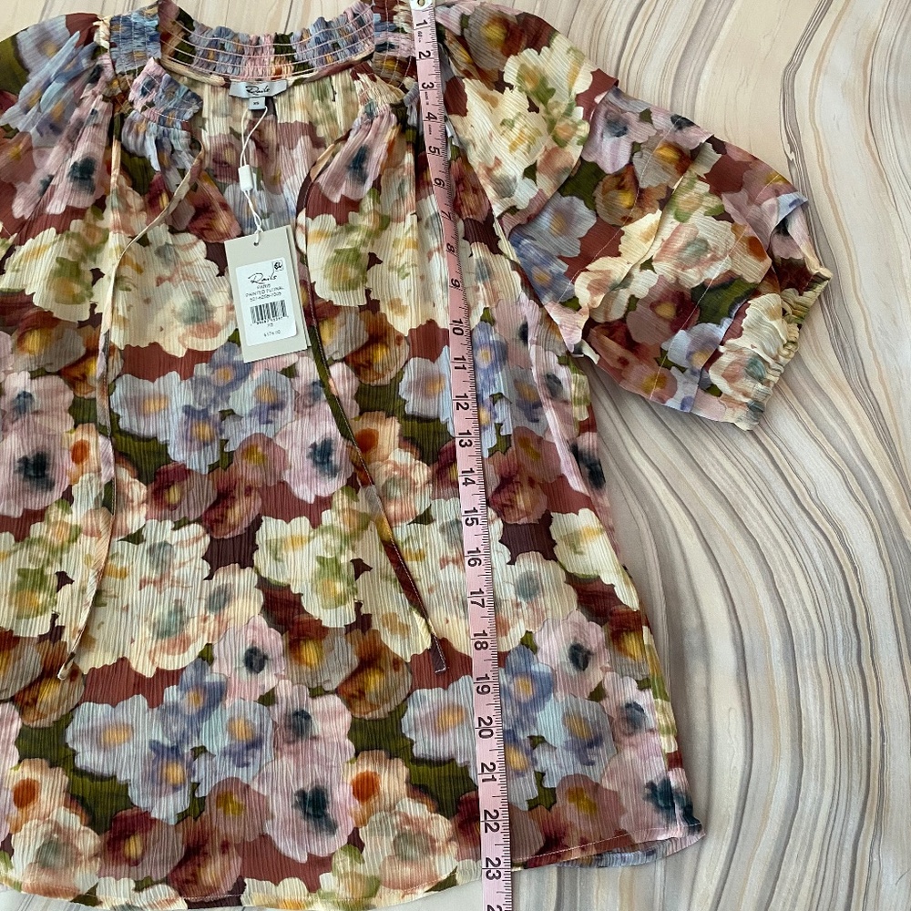 NEW! Rails Paris Top in Painted Floral Multi Color Short Sleeve Size XS - $178 - Picture 15 of 16